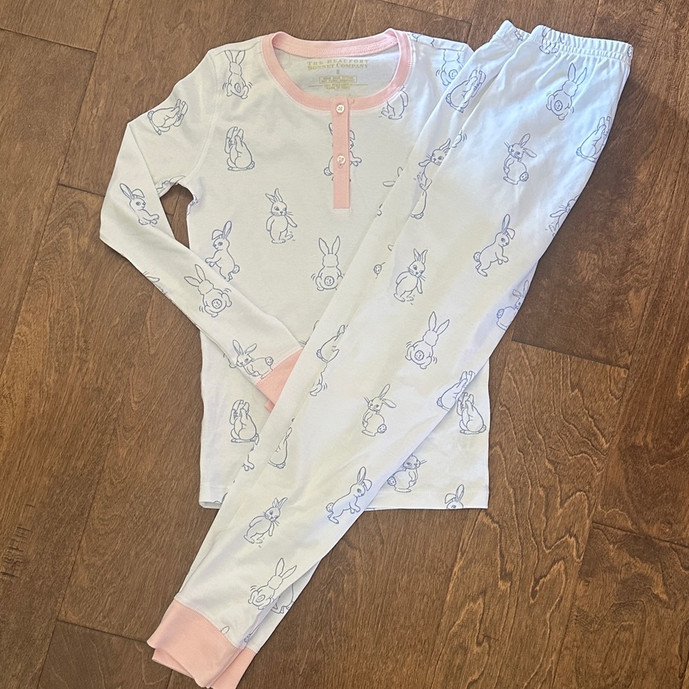 The Beaufort Bonnet Company Pink and White Bunny Print Pajama Set